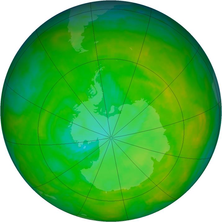 Antarctic ozone map for 09 December 1991